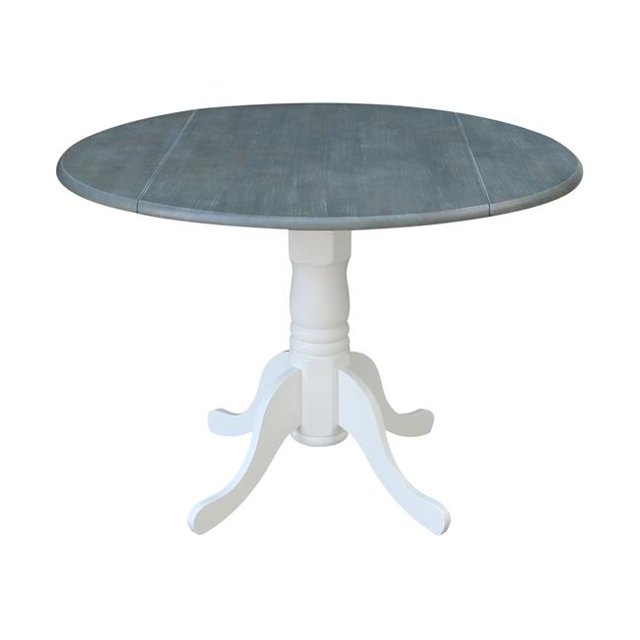 International Concepts T05-42DP 42 Po. Table de Piédestal Ronde à Double Abattant, Blanc et Gris Chiné