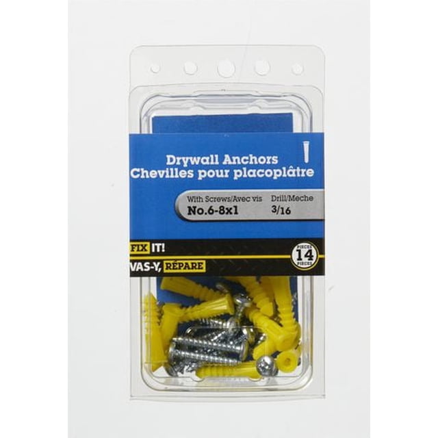 6-8x1" Plastic Anchors with Screws 14 Pieces
