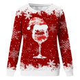 thumbnail image 4 of TIMIFIS Chandail en Molleton Oversize de Noël pour Femmes Décontracté Mignon Verre de Vin Rouge Flocon de Neige Imprimé Col Rond Chandail Cadeaux pour Noël, 4 of 4