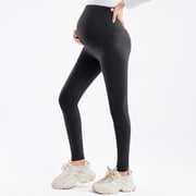 Nfurl Pregnancy Leggings Over the Belly Butt Lifting Comfy Soft Maternity Pants Leggings Casual Workout Yoga Pants Pregnant Clothes Black,L