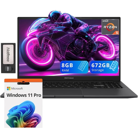 ASUS VivoBook S15 Slim Laptop, 15.6" FHD Display, Ryzen 5-5600H, 8GB RAM, 672GB Storage (512GB SSD +160GB Docking Station), AMD Radeon Graphics, Backlit Keyboard, Fingerprint, Win 11 Pro, Black