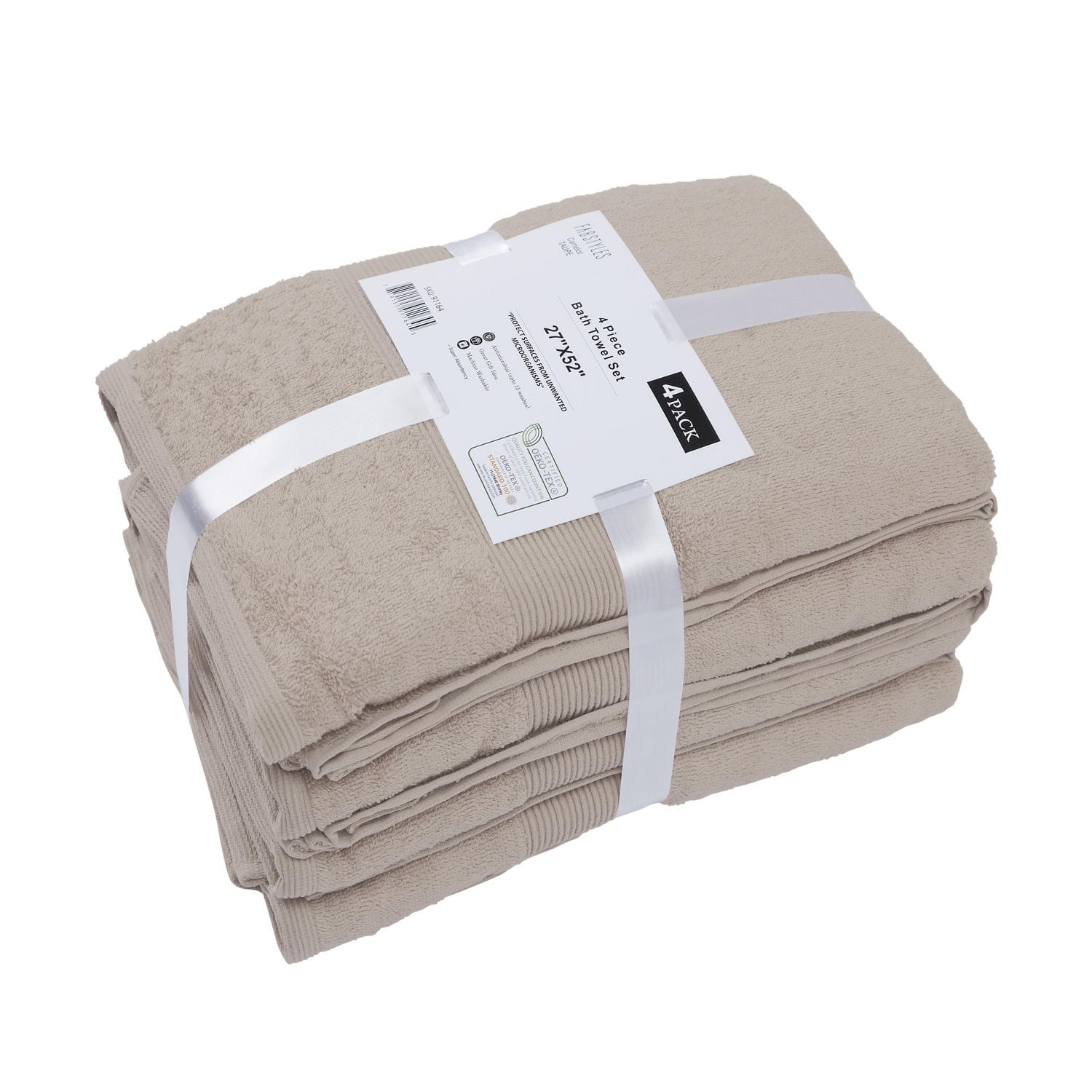 Serviette de bain Fabstyles super douce et absorbante, serviettes de bain de luxe pour spa, maison et hôtel, serviettes à séchage rapide, lot de 4, 27 x 54 pouces