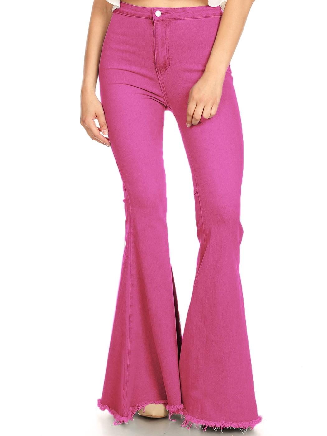 Feinuhan Jeans à Taille Haute à Pattes d'Éléphant pour Femmes, Rouge Rose, XX-Grand