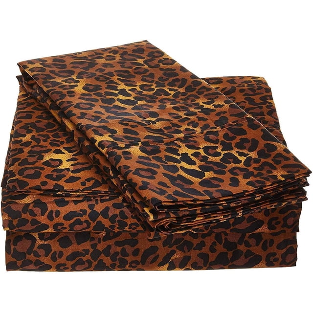 400 Thread Count 3 Piece (1- Fitted Sheet + 2- Pillow cover) Fitted Sheet 27-Inch Deep Pocket 100% Egyptian Cotton Leopard Print Pattern