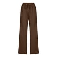 thumbnail image 4 of Timegard Womens Cotton Linen Pants Elastic Waisted Drawstring Straight Leg Solid Color Casual Pants, 4 of 6