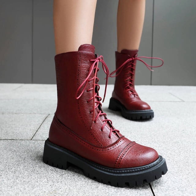 zhenglin Bottines à Lacets pour Femmes à Talon Bas Bout Rond - Bottillons Décontractés Style Britannique Audacieux pour l'Automne et l'Hiver, Design Tendance Chic Polyvalent avec Esthétique Douce et Cool