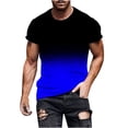 thumbnail image 1 of Penkiiy T-Shirt Ajusté pour Homme, Col Rond Décontracté, T-Shirt Ombré, Été, Manches Courtes, Hauts Dégradés, Stylé, Entraînement, Musculation, Chandails de Base, 2TG, Bleu, 1 of 5