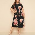 thumbnail image 1 of U.Vomade Robe pour Femme Grande Taille Été Plage Taille à Bande Robe à Manches Courtes Col Ras du Cou Oversize Robes Décontractées, 1 of 6