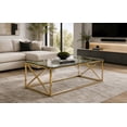 thumbnail image 1 of TABLE BASSE K-LIVING PALMA AVEC PLATEAU EN VERRE TRANSPARENT ET BASE EN ACIER INOXYDABLE POLI OR, 1 of 6