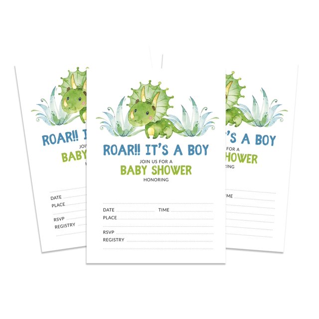 Inkdotpot 30 Fill In StyleBaby Shower Invitation Cards Dinosaur Gender Reveal Blank Invites
