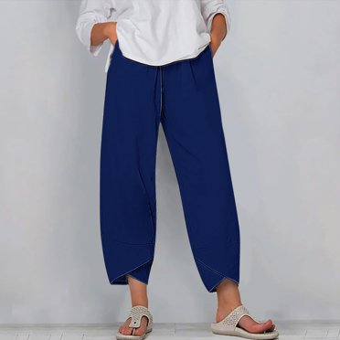 RXIRUCGD Women's Summer Comfortable Loose Wide Legged Fashion Solid Color Capris, Dark Blue, Size: M