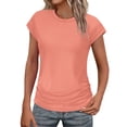 thumbnail image 1 of T-shirts d'Été pour Femmes Tendance 2025 Froncés à Manches Courtes Style Cap, T-Shirts Basiques à Col Rond, 1 of 8