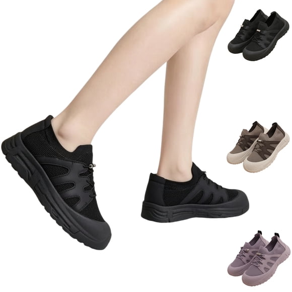 YOUYEDIAN Orthopedic Shoes for Women 2026 Dressy Slip on Non Slip Mesh Sneakers Spring Work Breathable Closed Toe Arch Support Shoes (Black)