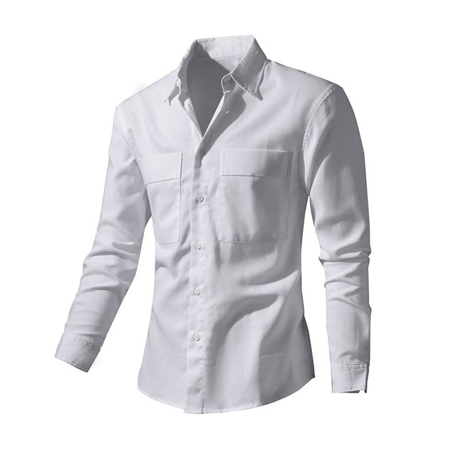 RXIRUCGD Chemise Décontractée pour Homme à Manches Longues avec Boutons, Poche et Col Rabattable, Blanc, Taille : L