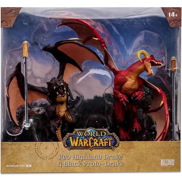 World Of Warcraft 7 Inch Static Figure 2-Pack - Red Highland Drake & Black Proto Drake