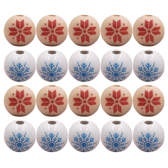 60 Pcs Perles en Bois à Motif Flocon de Neige Thème de Noël pour Bricolage