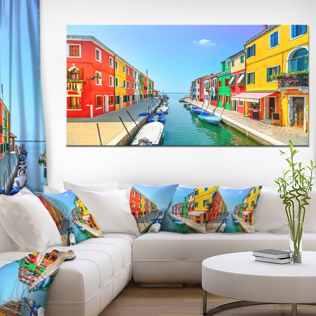 Burano Île Colorée Canal Venise - Toile d'Art de Paysage Extra Large