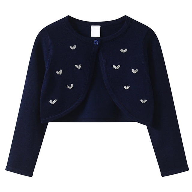 LYHaoo Girls' Spring And Autumn Hand Embroidered Heart Pattern Knitted Cardigan Shawl Baby Summer Lightweight Air Conditioner Shirt Suitable For 1 14 Years Old Warm Jacket Blue Sizes 11-12 Years