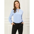 thumbnail image 3 of INSPIRE CHIC Women's Keyhole Stand Collar Pleated Back Button Blouse Tops, 3 of 6