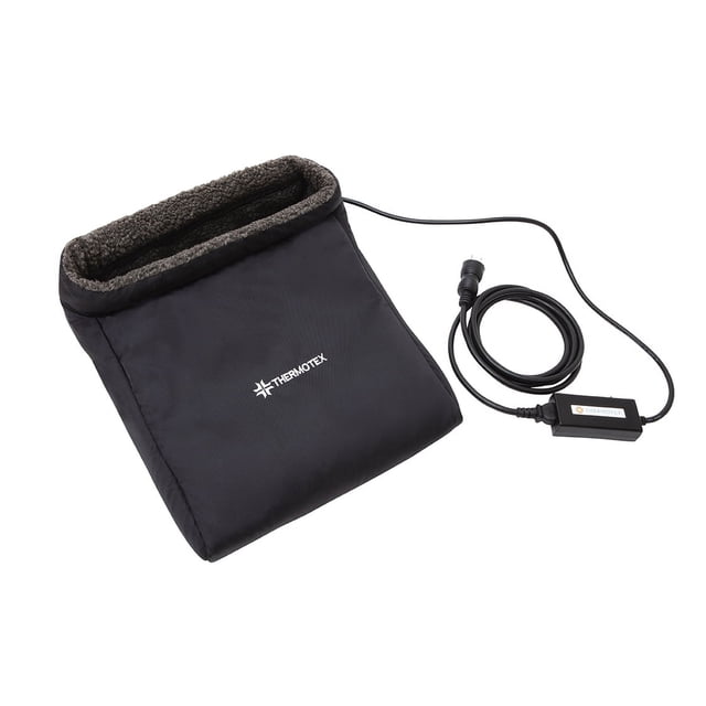 THERMOTEX THERAPY FAR INFRARED HEATING PAD - FOOT, featuring a black fabric exterior with a soft inner lining and a connected power cord. Designed for far infrared heat therapy to relieve pain and inflammation in feet and ankles, penetrating up to 2.36 inches to increase blood flow. Ideal for treating plantar fasciitis, arthritis, diabetic neuropathy, and improving circulation. A heating pad for feet with infrared foot therapy benefits.