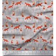 thumbnail image 1 of Soimoi Gray Rayon Fabric Cedar Tree & Fox Animal Print Fabric by the Yard 42 Inch Wide, 1 of 5