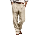 thumbnail image 1 of cllios Cotton Linen Pants for Men Pleated Front Trouser Straight Leg Suit Trousers Basic Solid Color Office Trouser Lightweight Business Casual Formal Pants, 1 of 5