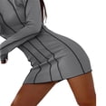 thumbnail image 2 of Women Casual Bodycon Dress Contrast Color Crew Neck Long Flare Sleeve Ribbed One-Piece Dress, 2 of 3
