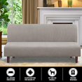 thumbnail image 5 of Stretch Armless Futon Cover Futon Slipcover Full Queen Size Futon Couch Cover Futon Sofa Cover Futon Bed Cover Furniture Protector with Elastic Bottom, Checked Pattern Jacquard (Futon, Taupe), 5 of 5