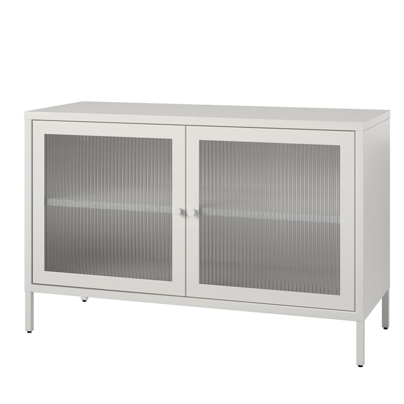 Systembuild Evolution Ashbury Heights 2 Door Storage Cabinet-Fluted Glass Metal Locker, Black