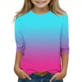 thumbnail image 1 of 2025 T-Shirts Décontractés pour Filles Manches 3/4 Col Rond Tops d'Été T-Shirts Unis Blouses d'Automne Chandail Tops Bleu, 1 of 6