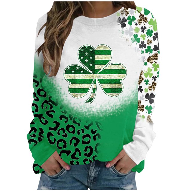 T-shirt de la Saint-Patrick pour Femmes Col Rond Imprimé Saint-Patrick Manches Longues Chandails en Molleton T-Shirt de la Saint-Patrick