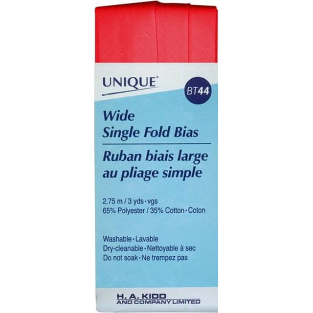 UNIQUE Bias Tape à Pli Simple (Grand) en Rouge, 2,75 m de long, Mélange de 65 % polyester et 35 % Coton, Découpé et Pré-Pressé pour une Finition Lisse des Couettes, des Vêtements et de la Déco de la Maison, Lavable à la machine et Nettoyable à Sec.