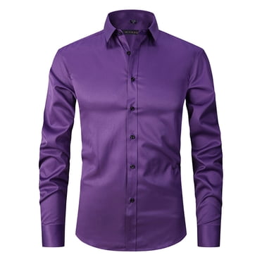 Meichang Meichang Men's Dress Shirts Solid Long Sleeve Stretch Wrinkle-Free Formal Shirt Business Casual Button Down Shirts Slim Fit Tee Shirt 2024 Clearance Deals