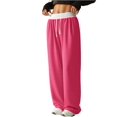 thumbnail image 3 of Women'S Contrast Color Waistband Sweatpants Wide Leg Pants with Drawstring Buckle Rose Red S, 3 of 9