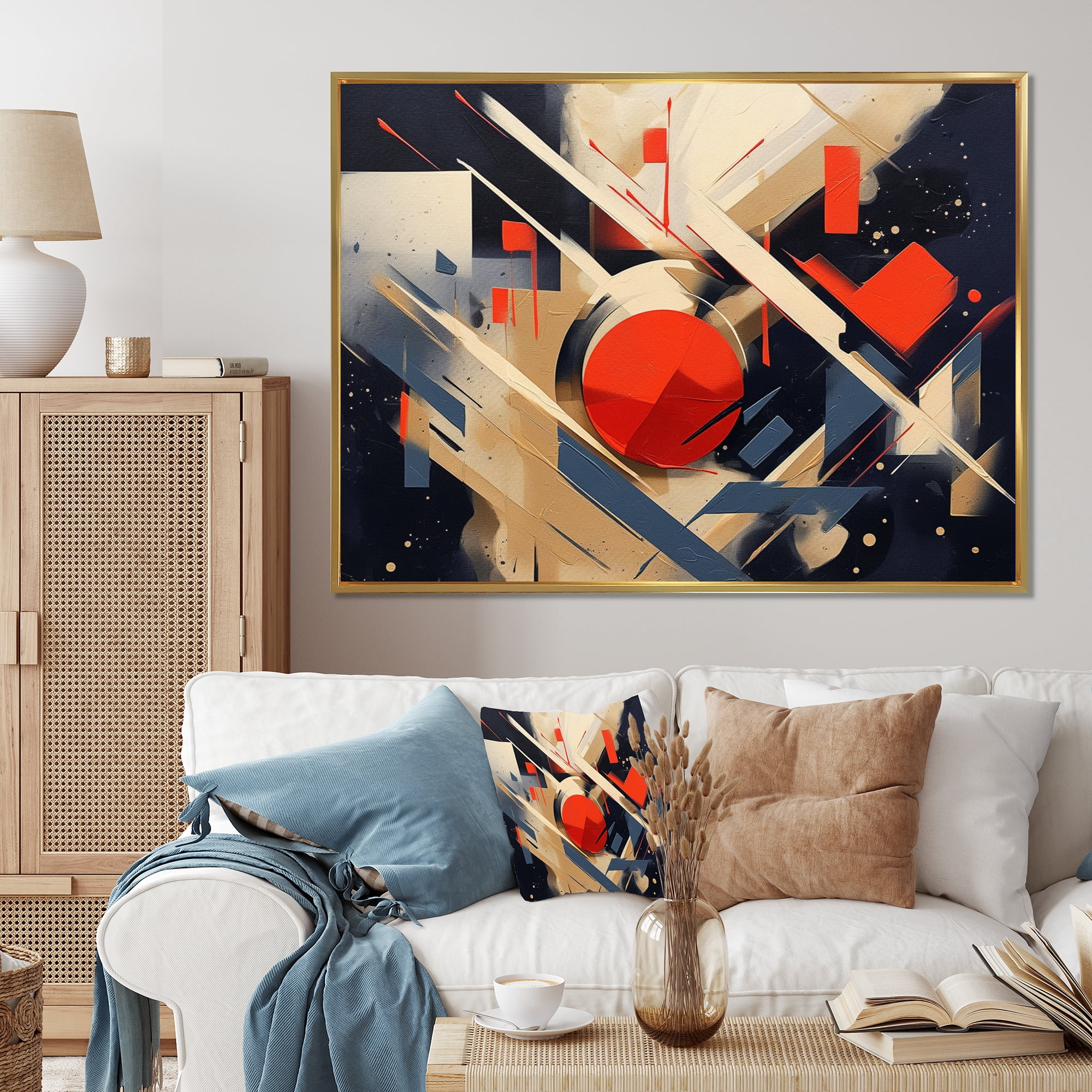X2 Dimensional【fieldearthdesign】 Designart Abstract Shapes framed wall Art, Depth Corner in Red and
