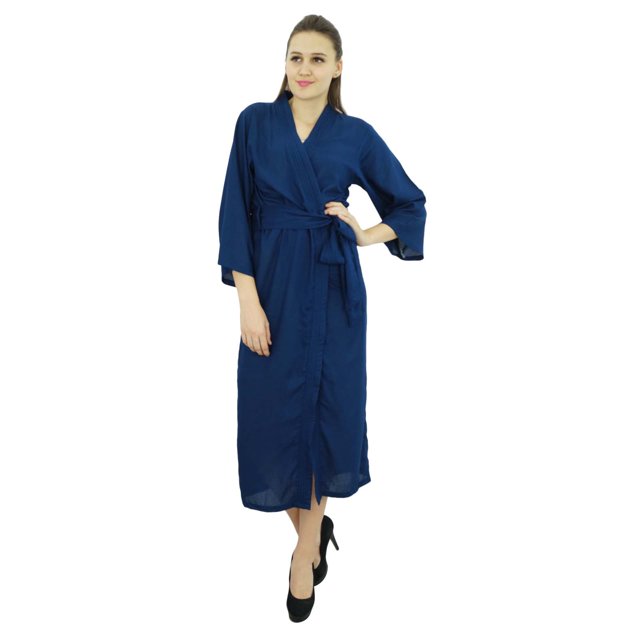 Bimba Peignoir Long Uni pour Femmes avec Ceinture, Modal Doux en Coton, Enveloppant, Rond, Uni