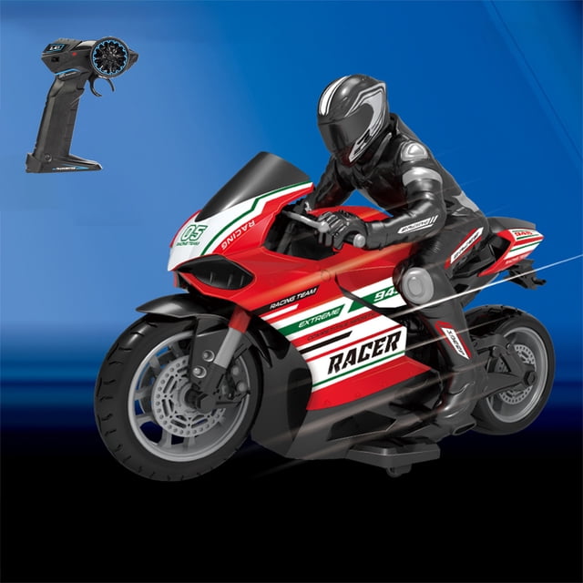 Liquidation de Jouets pour Enfants à Moins de 5 $! kkbbma Moto RC Télécommandée avec un design de Course Élégant Rouge et Noir Accentué de Rayures Blanches et Vertes. Conçue pour les Courses de Dérive à Grande Vitesse et les Cascades, Elle Présente un Système de Télécommande 2,4 GHz pour un Fonctionnement Sans Interférence. Fabriquée en Plastique ABS Résistant aux Collisions, Ce Jouet Est Idéal pour les Garçons et les Filles de 5 à 12 Ans. Comprend une Moto RC, une Télécommande, un Câble de Chargement USB et un Bloc-Piles au lithium rechargeable. Parfait pour une Utilisation