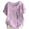 thumbnail image 1 of Timegard Plus Size Tops for Women Round Neck Short Sleeve Button Lightweight Blouse Casual Loose Tops, 1 of 5