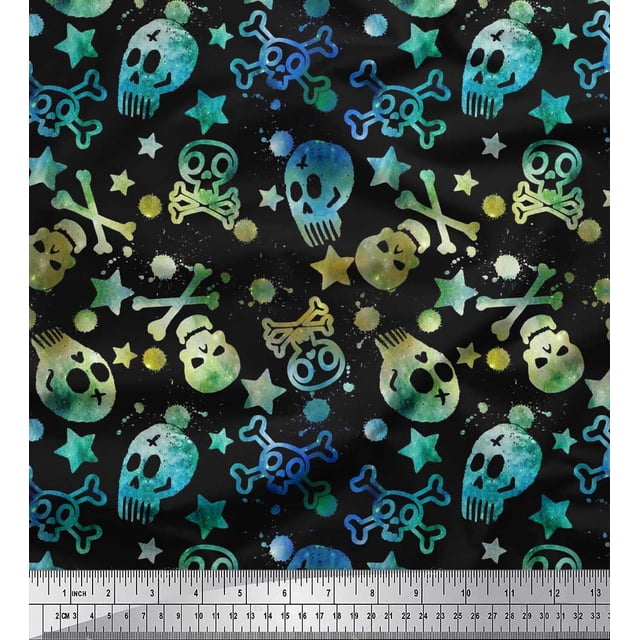 Soimoi Rayon Fabric Star,Crossbones & Skull Halloween Print Fabric by Yard 56 Inch Wide