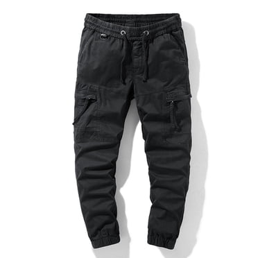 hoksml Men's Outdoor Hiking Tactical Pants Solid Color Zipper Pockets Elastic Waist Drawstring Full Length Cargo Pants Casual Military Combat Work Pants Summer Clearance