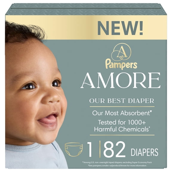 NOUVEAU Pampers AMORE, taille 1 (3,6 kg à 6,3 kg [8 lb à 14 lb]), notre meilleure couche
