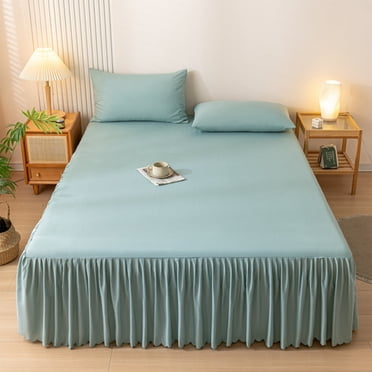 MTBLYS Jupe de Lit Unie Bord en Coton Lavé 78.74X59.06 Pouces Cordon Élastique Antidérapant Housse de Matelas Anti-Saleté Polyester-Coton Jupe de Lit 1 Pce pour Lit Simple Double Grand Très Grand