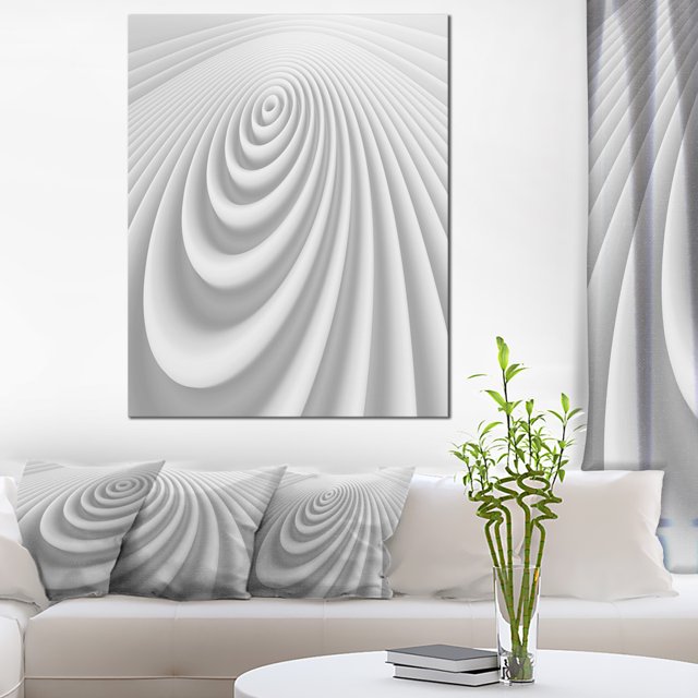 Fractal Rounded White 3D Waves - Abstract Canvas Art Print
