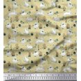 thumbnail image 1 of Soimoi Beige Poly Georgette Fabric Mushroom,Oaknut & Rabbit Animal Decor Fabric Printed BTY 52 Inch Wide, 1 of 3