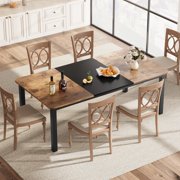 78.7" Rectangular Kitchen Table for 6-8, Chamfer Edge Wood Dining Table with Metal Legs for Dining Room, Retro Grey Black