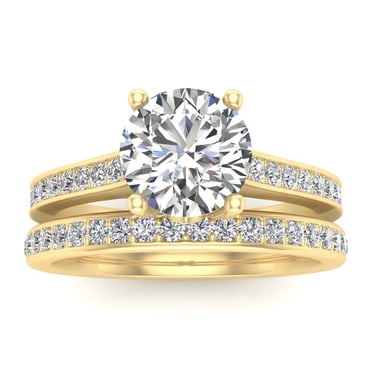 Bague de Fiançailles Ensemble Nuptial en Or Jaune 10k avec Diamond Rond Naturel de 7/8 Carat TW (G-H, I2-I3, 7/8 Ctw)