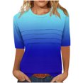 thumbnail image 1 of Pisexur Hauts de Printemps pour Femmes 2025, Hauts pour Femmes, T-shirt à Manches 3/4 Col Rond Froissé Mode pour Femmes, Coupe Ample, Manches Courtes, Bleu, P, 1 of 7