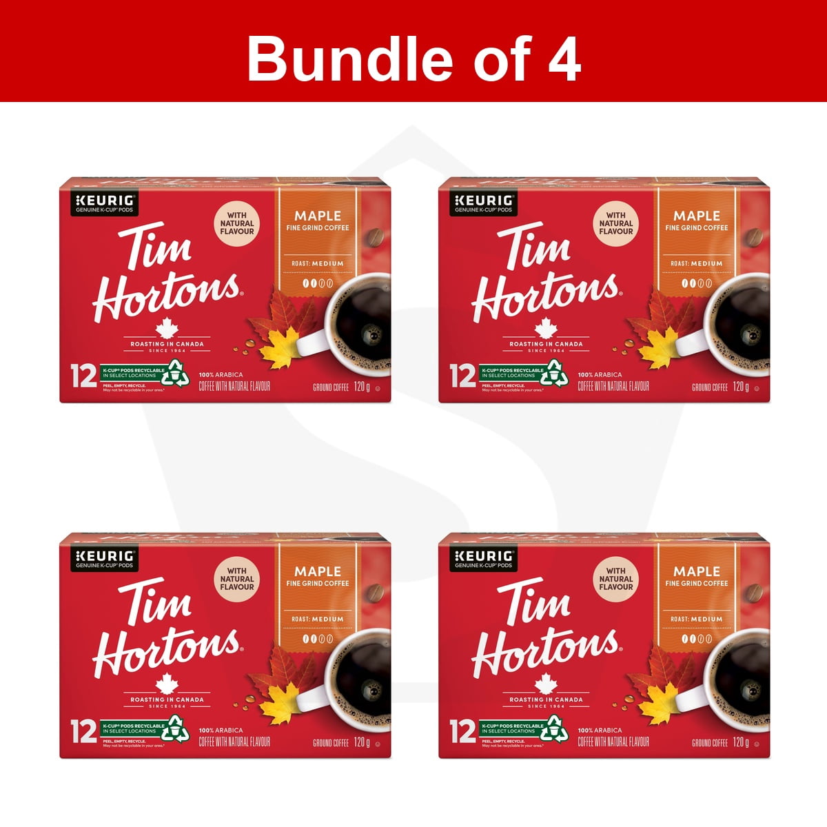 Bundle of 4 - Tim Hortons Maple Coffee, Single Serve Keurig K-Cup Pods, Flavoured Medium Roast, 12 Count 1 count (Pack of 12)