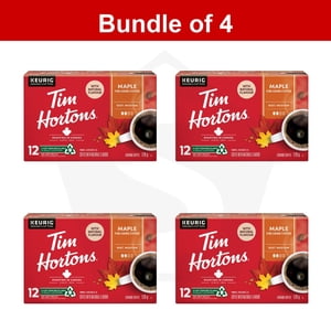 Bundle of 4 - Tim Hortons Maple Coffee, Single Serve Keurig K-Cup Pods, Flavoured Medium Roast, 12 Count 1 count (Pack of 12)