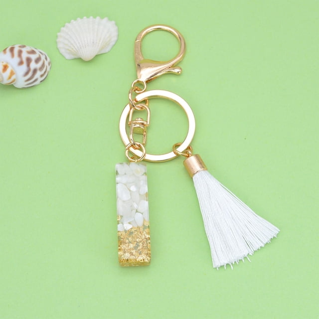 New White Tassel Letter Key Chain Crystal Drop Pendant Fashionable Bag Key Chain